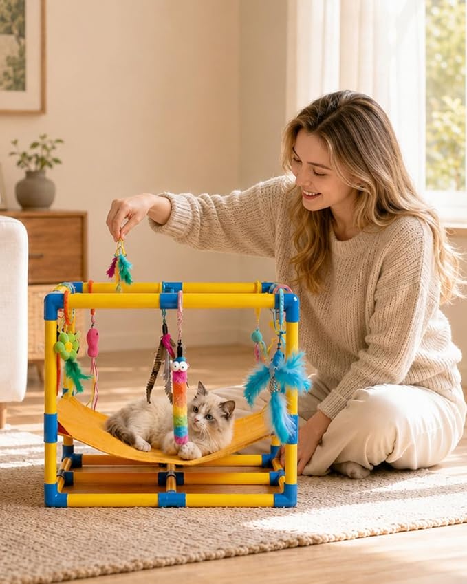 Cat Jungle Gym with Hanging Interactive Toys, Indoor Cat Activity Center with - Image 7