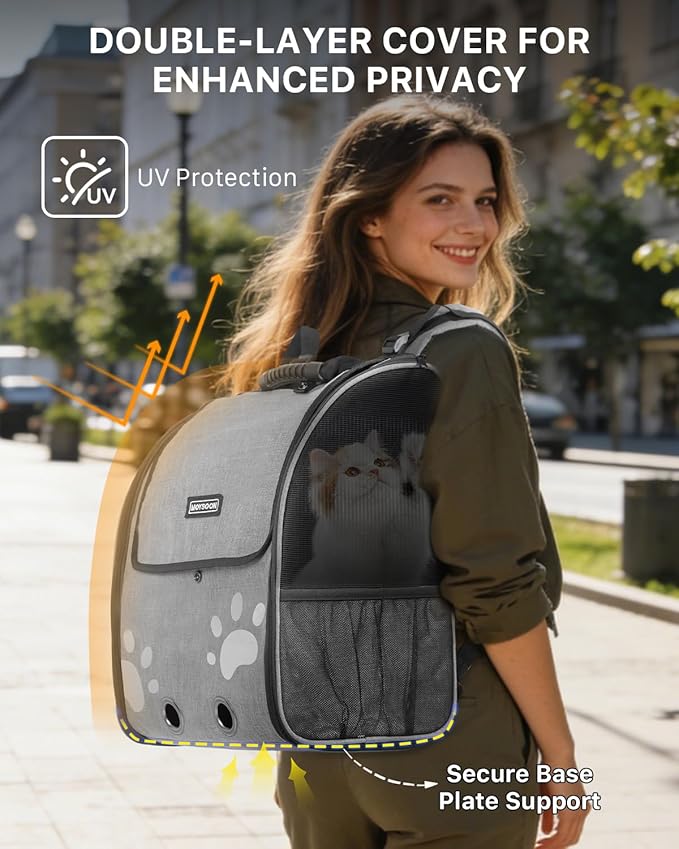 Cat Backpack Carrier with Comfort Handle, Ventilated Cat Backpack with - Image 4