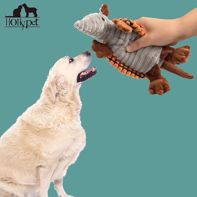 Hollypet Plush Dog Squeaky Toy Stuffed Armadillo Animal Pet Puppy Chew Toys - Image 5
