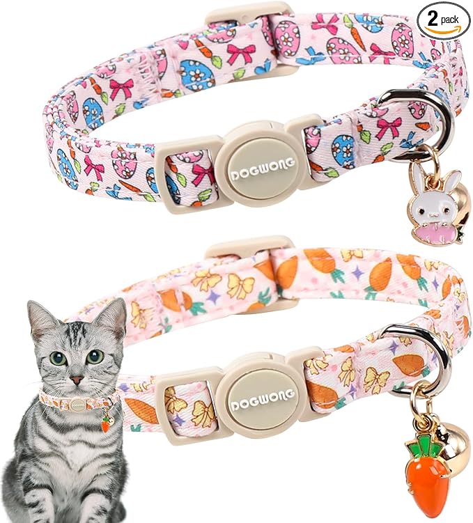 2 Pack Easter Cat Collars, DOGWONG Cute Breakaway Kitty Collars, Easter Kitten by DOGWONG