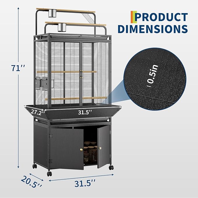 Large Bird Cage, Wood Parakeet Cage - Image 2