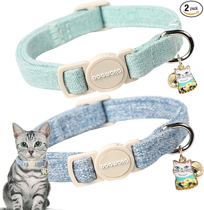 Cat Collar, 2 Pack Green Cat Collars Breakaway by DOGWONG