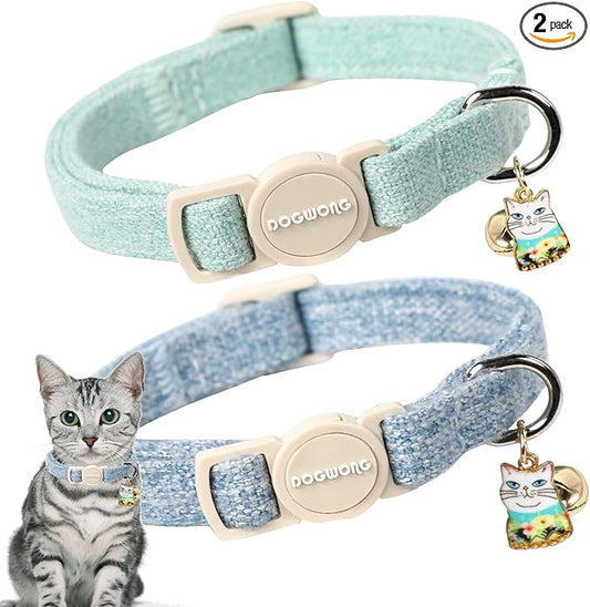 Cat Collar, 2 Pack Green Cat Collars Breakaway by DOGWONG