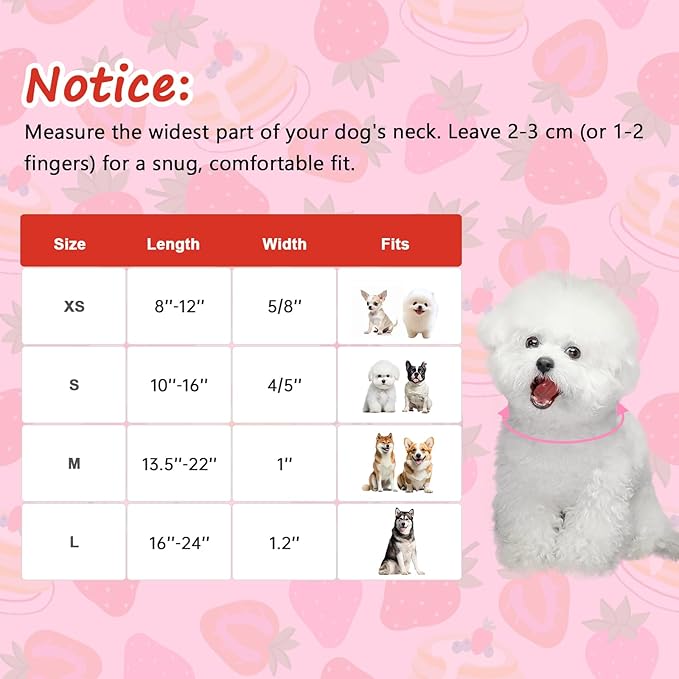 Dog Collar with Strawberry Patterns, Spring Summer Collection Pink Dog Collar - Image 2
