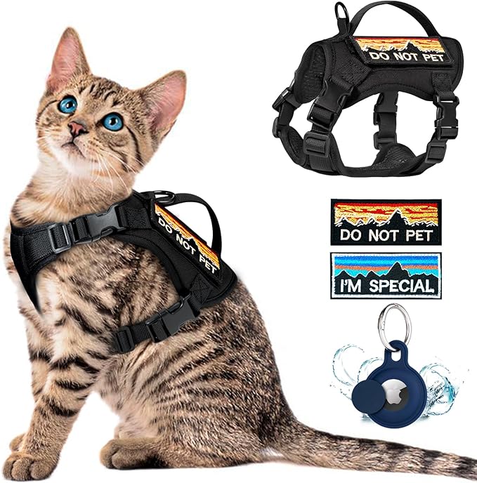 Tactical Cat Harness for Walking, Adjustable Escape Proof Pet Vest for Large Cat by nanappice