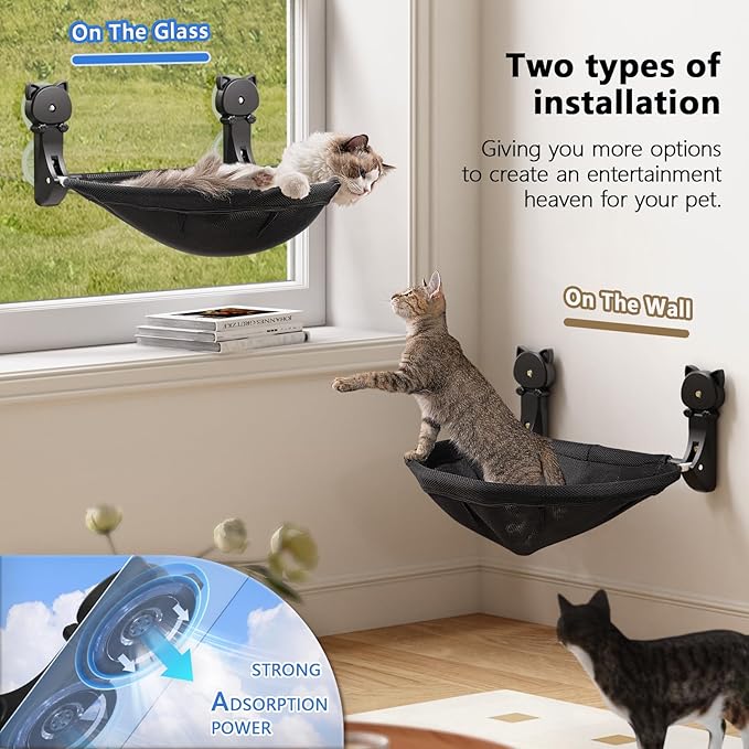 JUNSPOW Cat Window Perch Cordless, Foldable & Stable Cat Beds- Breathable Cat - Image 2