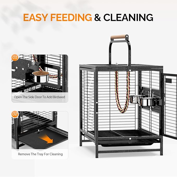 VINGLI Small Bird Cage, 19 inch Travel Carrier Bird Cage - Image 4