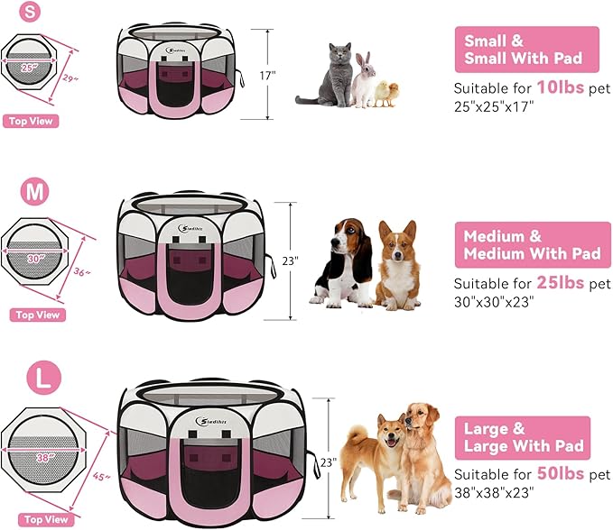 Pink Puppy Playpen for Middle Dog Cat, Dogs Tent Crate Cage Indoor/Outdoor - Image 2