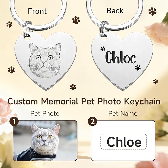 Custom Dog or Cat Portrait Keychain, Personalized Photo Engraved Keychains - Image 2