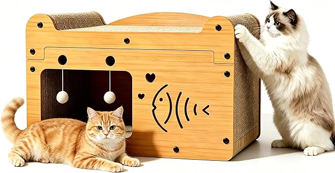 Cat Scratcher House, 2-in-1 Cardboard Cat House by Unknown