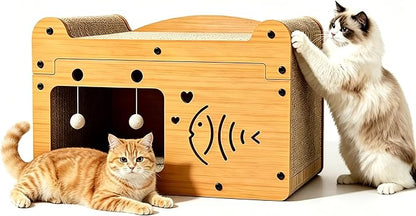 Cat Scratcher House, 2-in-1 Cardboard Cat House by Unknown