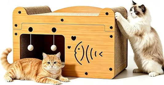 Cat Scratcher House, 2-in-1 Cardboard Cat House by Unknown