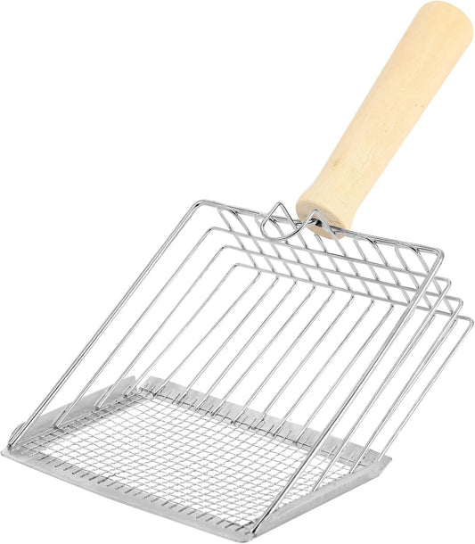 Litter Scooper, Metal Litter Scoop, Pooper Scooper with Wooden Handle, Cat Litter Scoop, Metal Scooper & Speed Sifter Deep Shovel Scoop Filter,Kitten Pooper Lifter for Litter Box