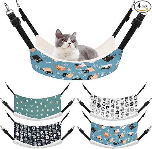 4 Pack Cat Hammock for Cage, Reversible Cat Hanging Hammock Soft Large Double by Ribbonlic