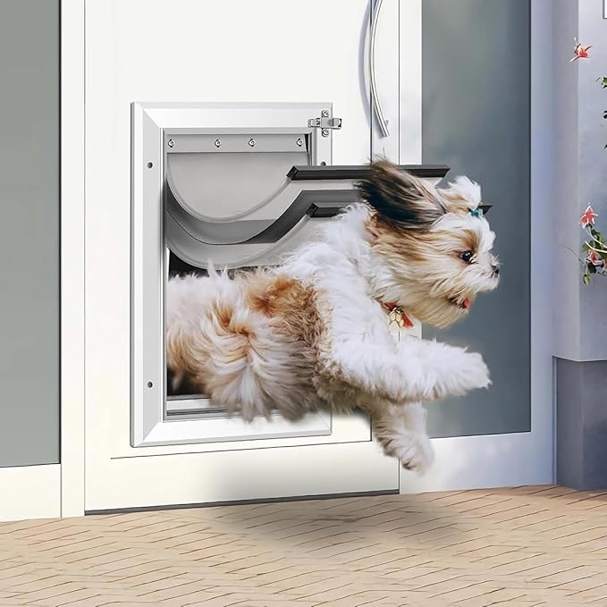 3-Flaps Dog Door for Wall, Rust Proof Aluminum Alloy Frame, Extreme Weather Dog - Image 2