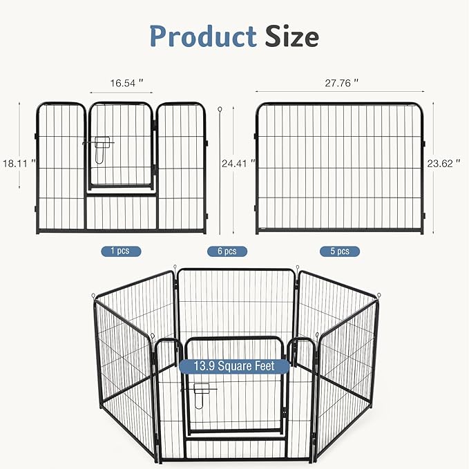 DUMOS Dog Playpen Indoor, Metal 24 Inch 6 Panels Foldable Pet Fence - Image 5