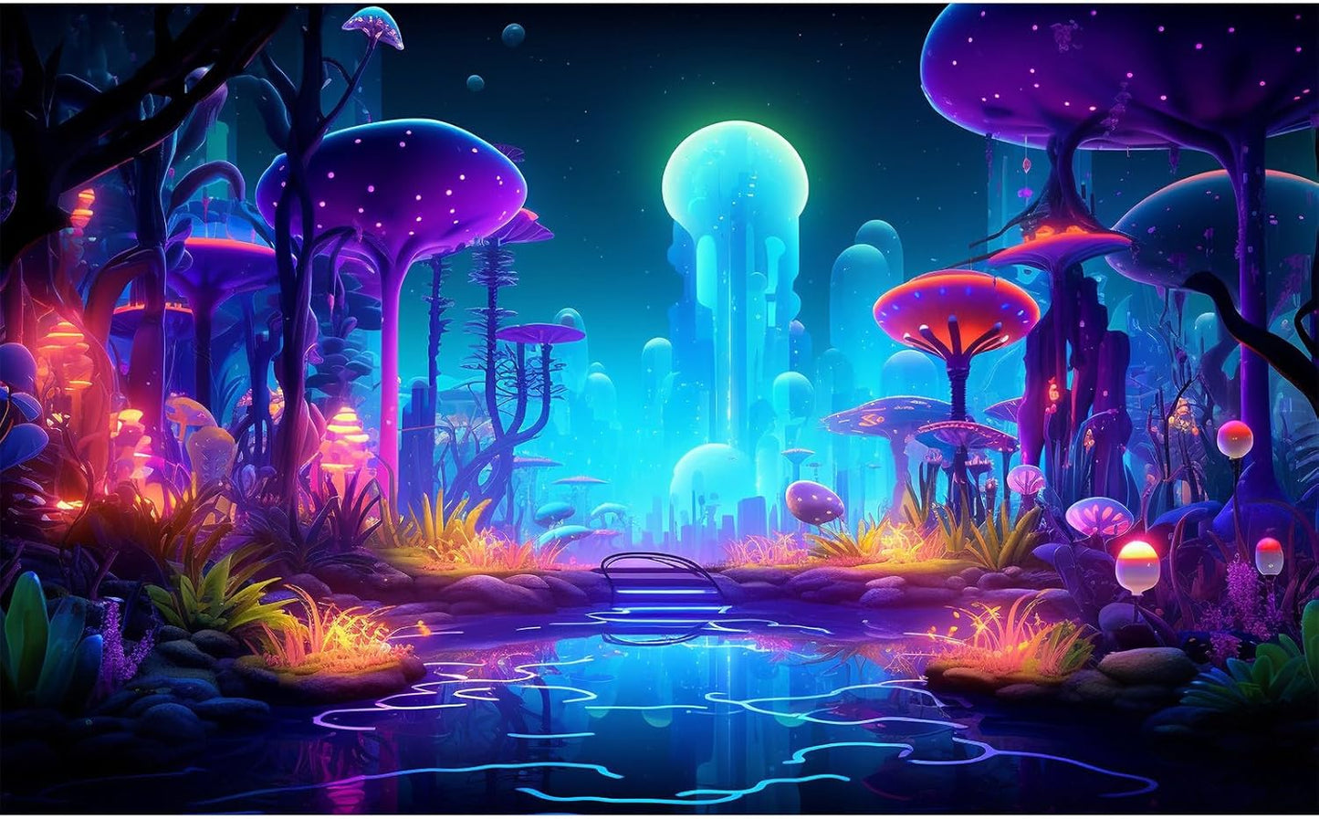 Fantasy Forest Aquarium Background Mysterious Plants Abstract Mushrooms Cartoon Style Forest Terrarium Backdrop Tranquil Stream Fish Tank Background Wallpaper Poster Decor Vinyl 48x18in