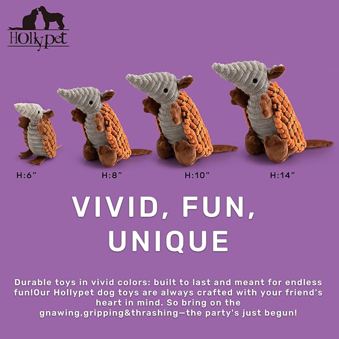 Hollypet Plush Dog Squeaky Toy Stuffed Armadillo Animal Pet Puppy Chew Toys - Image 2