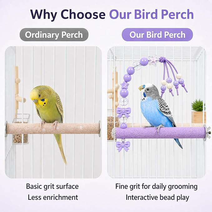 Bird Parrot Perch with Beads and Bow Chew Toy, Cage Platform Toy and Exercise - Image 3