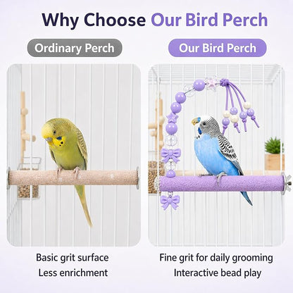Bird Parrot Perch with Beads and Bow Chew Toy, Cage Platform Toy and Exercise - Image 3