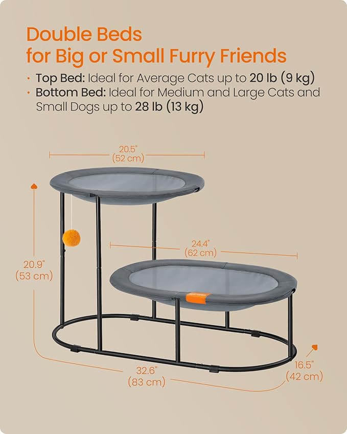 Feandrea 2-Tier Elevated Cat Hammock Bed, Breathable Furniture - Image 6