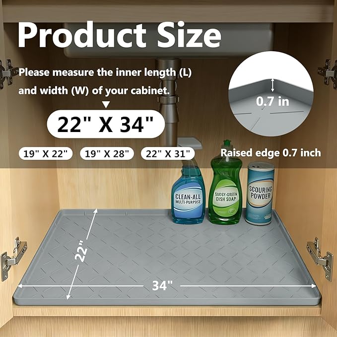 Mateeylife Under Sink Mats for Kitchen Waterproof 34"X22", Undersink - Image 3
