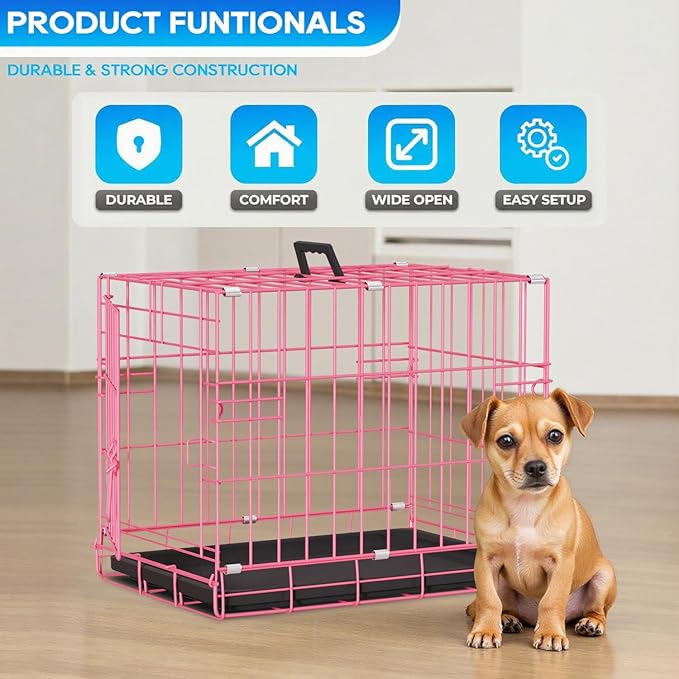FDW Dog Crate for Small Dogs 18 Inch Folding Metal Wire Pet Cage Single Door - Image 2