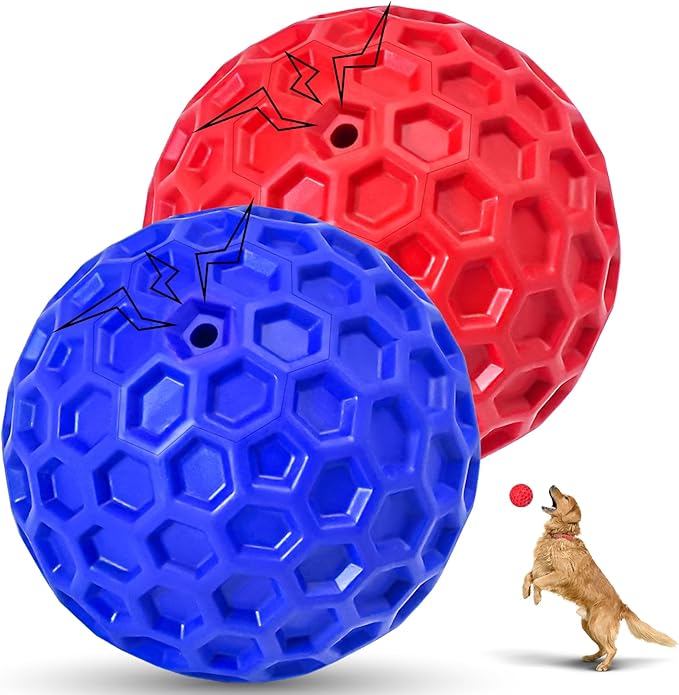 2 Pack Indestructible Squeaky Dog Balls by CHEODIN