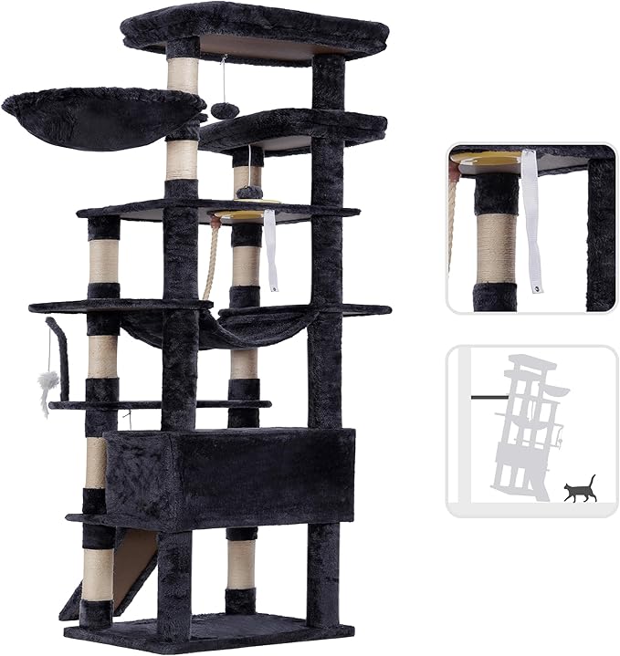 Heybly Tall Cat Tree, 78-inch Multi-Level Cat Tower - Image 7