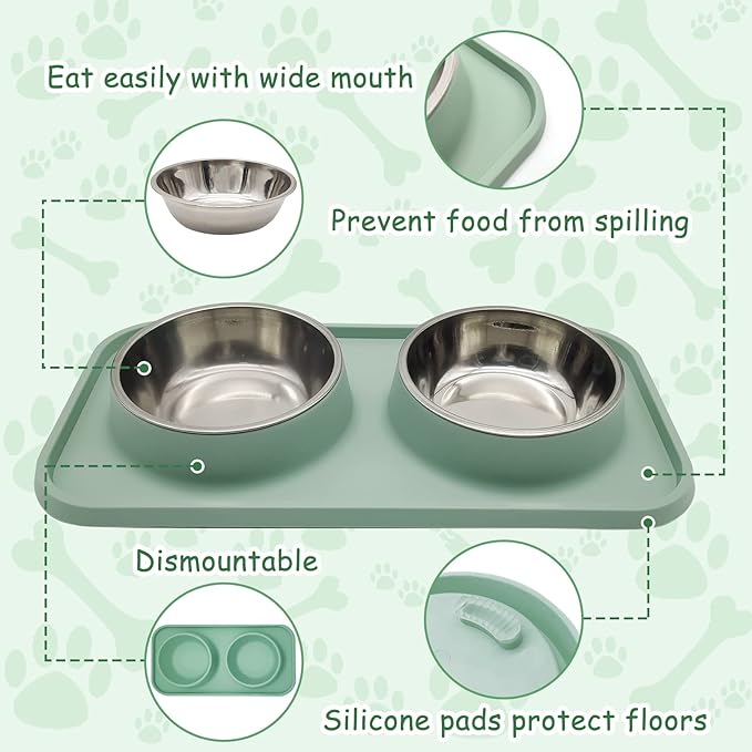 BNOSDM 2 Pcs Double Dog Food Bowls, Stainless Steel Small Dog Food and Water - Image 5
