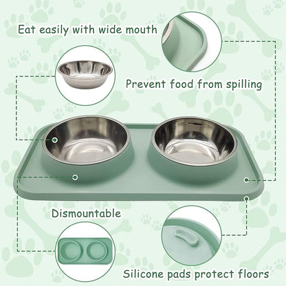 BNOSDM 2 Pcs Double Dog Food Bowls, Stainless Steel Small Dog Food and Water - Image 5