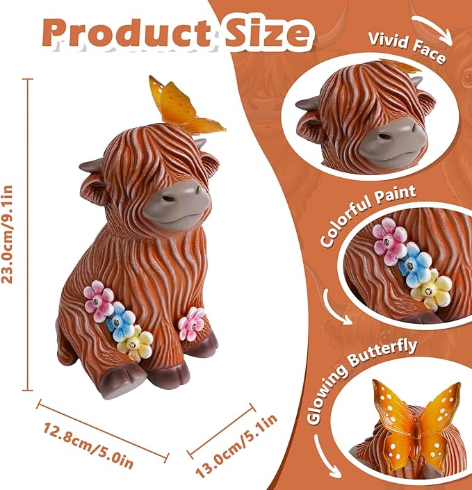 9.1" Highland Cow Garden Statue - Image 2