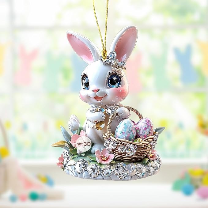 3 Pcs Easter Decorations Acrylic Hanging Ornaments Bunny Flower Garland Designs - Image 5