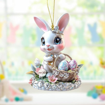 3 Pcs Easter Decorations Acrylic Hanging Ornaments Bunny Flower Garland Designs - Image 5