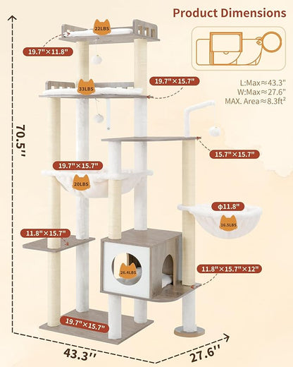 Heybly Cat Tree, 70.5 Inch Wood Tall Cat Tower - Image 3