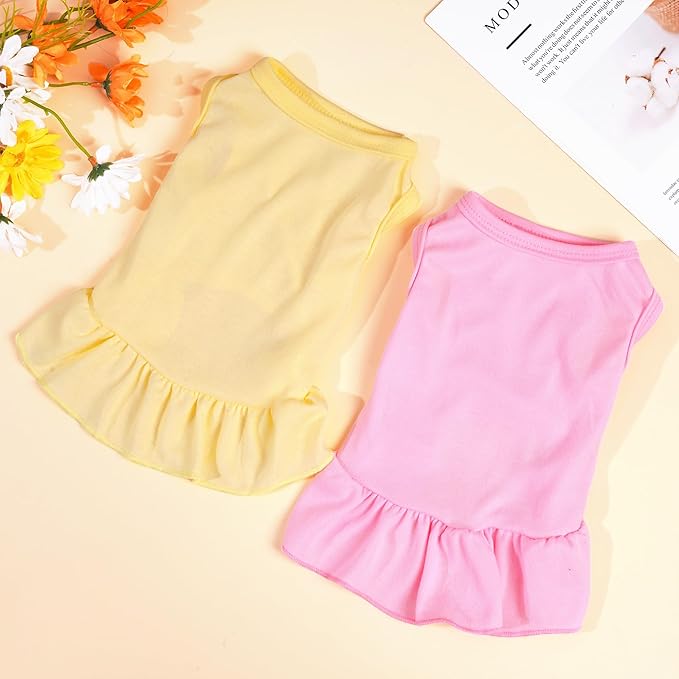 2 Pcs Dog Dresses Cat Skirt Solid Color Dog Clothes Summer Sleeveless Puppy - Image 4