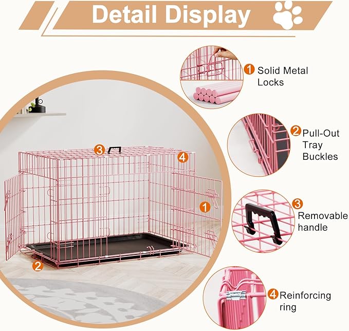 FDW Dog Crate 36inch Dog Cage Foldable Metal Kennel - Image 3