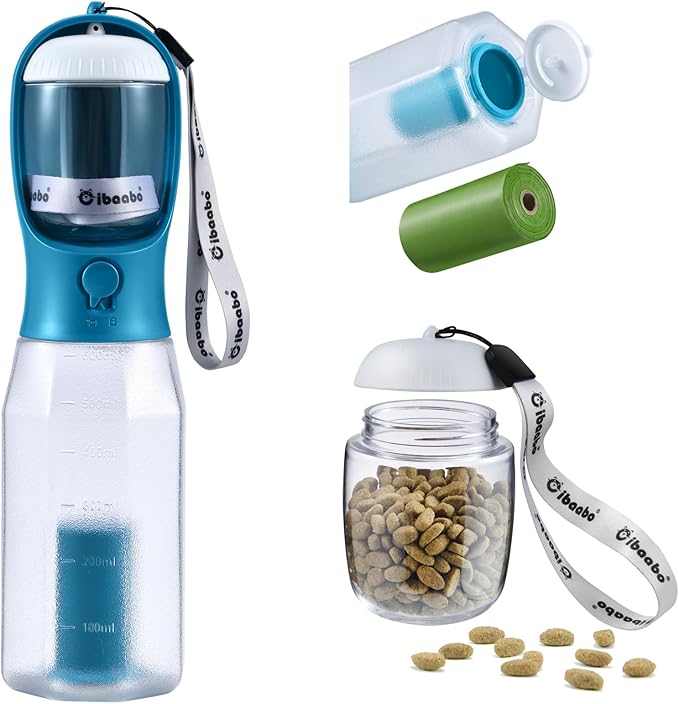 Cibaabo Dog Water Bottle with Food Container & Poop Bag Holder, Travel Water by Cibaabo