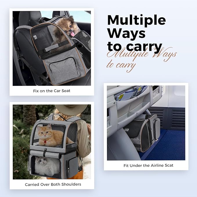 Double Cat Backpack Carrier for 2 Cats, Double-Compartment Pet Carrier Backpack - Image 4
