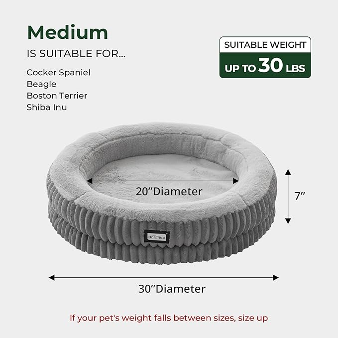 BALANCE Donut Dog Bed, 30 Inches Round Dog Bed Medium Size Dogs Washable - Image 5