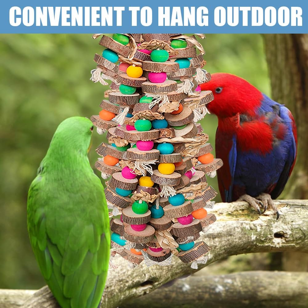 Parrot Toys for Large Birds, Multicolored Wooden Blocks Bird Chewing Toy Parrot Cage Bite Toy or Macaws Cokatoos African Grey and Large Medium Birds