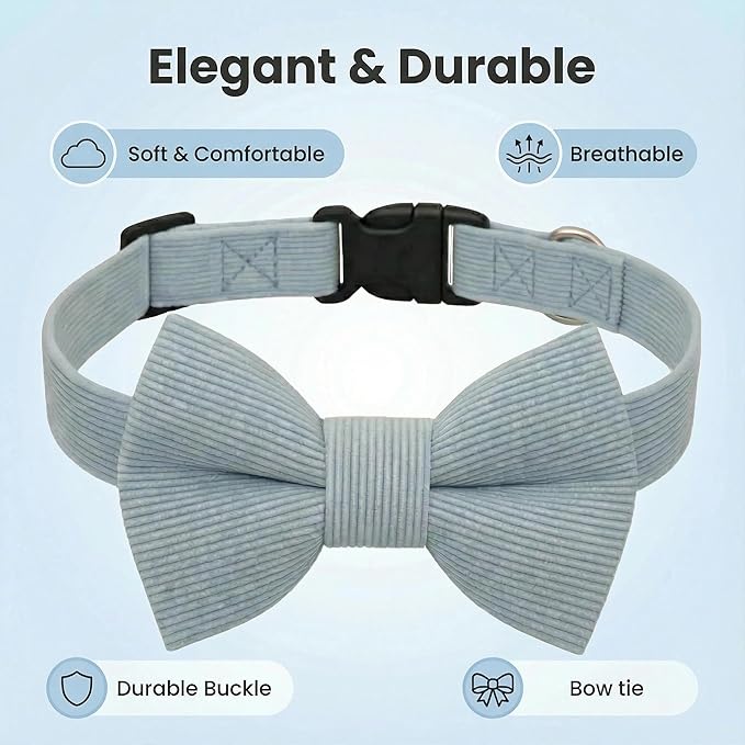 THAIN Dog Collar with Bow Tie Corduroy, Breathable&Adjustable Quick Release - Image 2