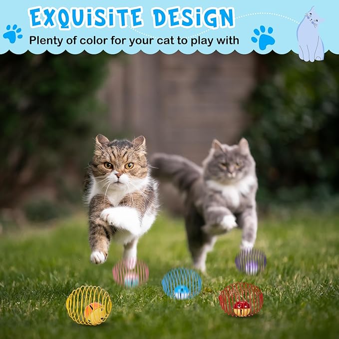 Jecery 5 Pcs Cat Spring Balls Toys Stretchable Rolling Balls Colorful Playful - Image 4