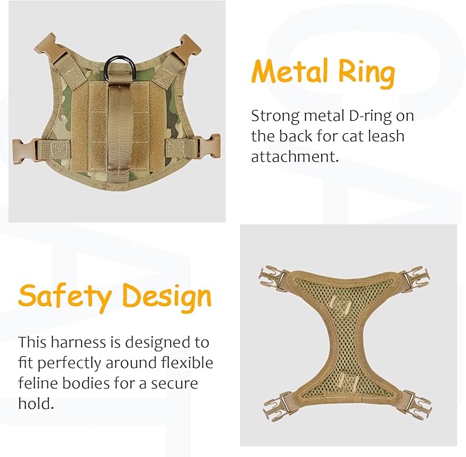 Tactical Cat Harness for Walking, Adjustable Escape Proof Pet Vest for Large Cat - Image 4