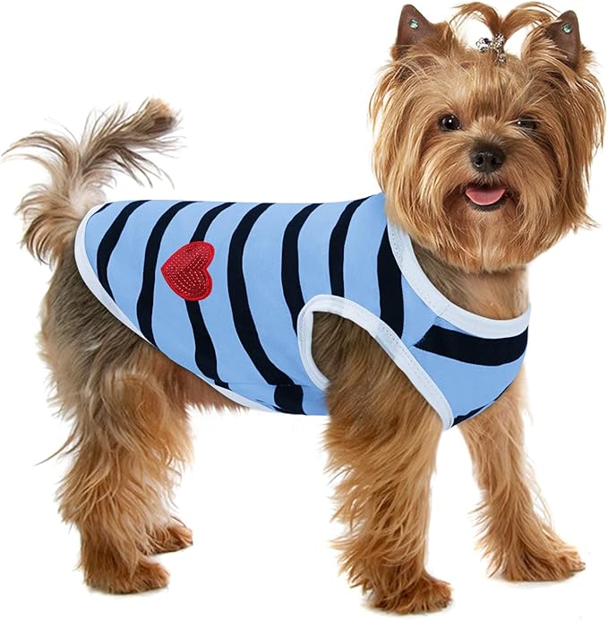 Pet Dog Striped T-Shirt Dogs Cats Cotton Vest Spring Summer Pet Apparel Tee by PREFERHOUSE