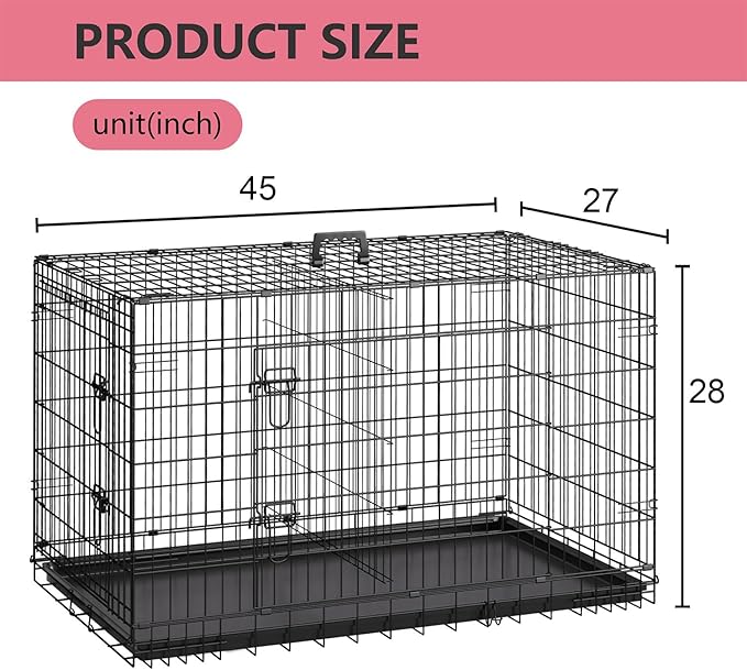 FDW 45 Inch Dog Crate for Large Dogs, Folding Metal Cage - Image 7