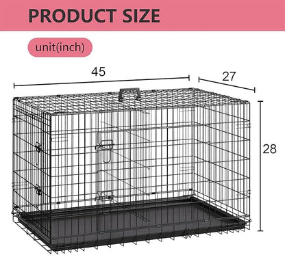 FDW 45 Inch Dog Crate for Large Dogs, Folding Metal Cage - Image 7