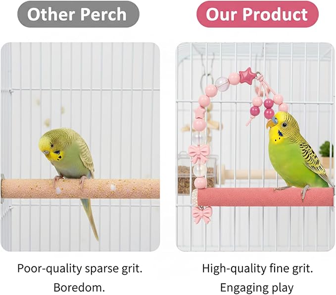 Bird Parrot Perch with Beads and Bow Chew Toy, Cage Platform Toy and Exercise - Image 3