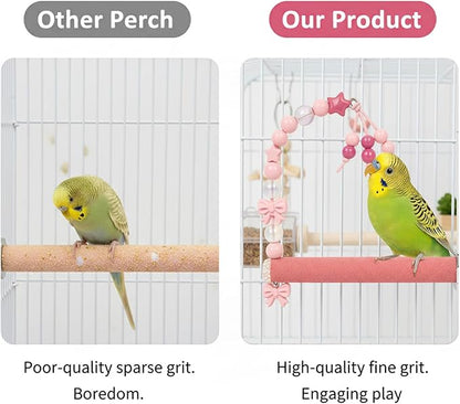 Bird Parrot Perch with Beads and Bow Chew Toy, Cage Platform Toy and Exercise - Image 3