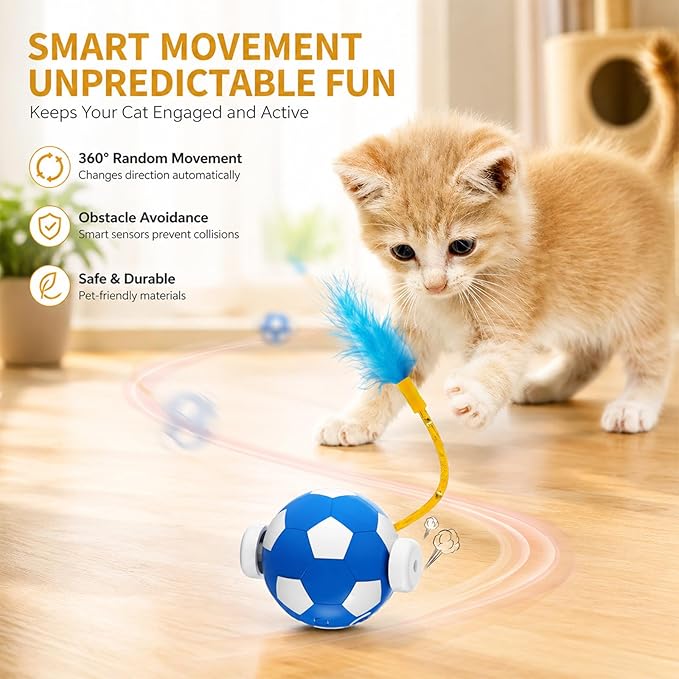 Interactive Cat Toys with Feather Tail, 3 in 1 Automatic Moving Cat Ball - Image 7